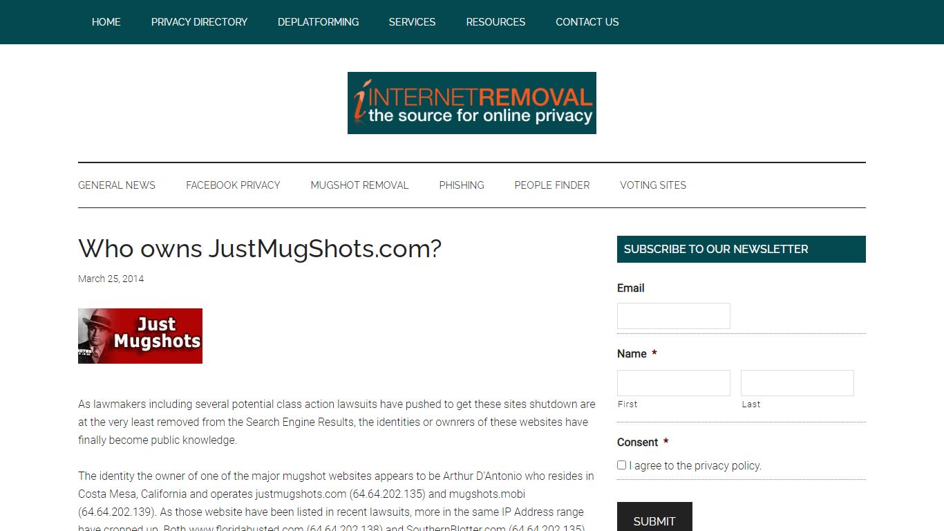 Who owns JustMugShots.com? - Internet Removal