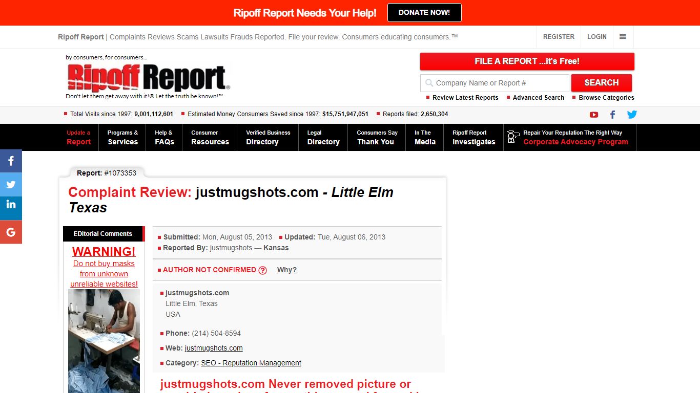 Ripoff Report | Justmugshots.com Review - Little Elm, Texas